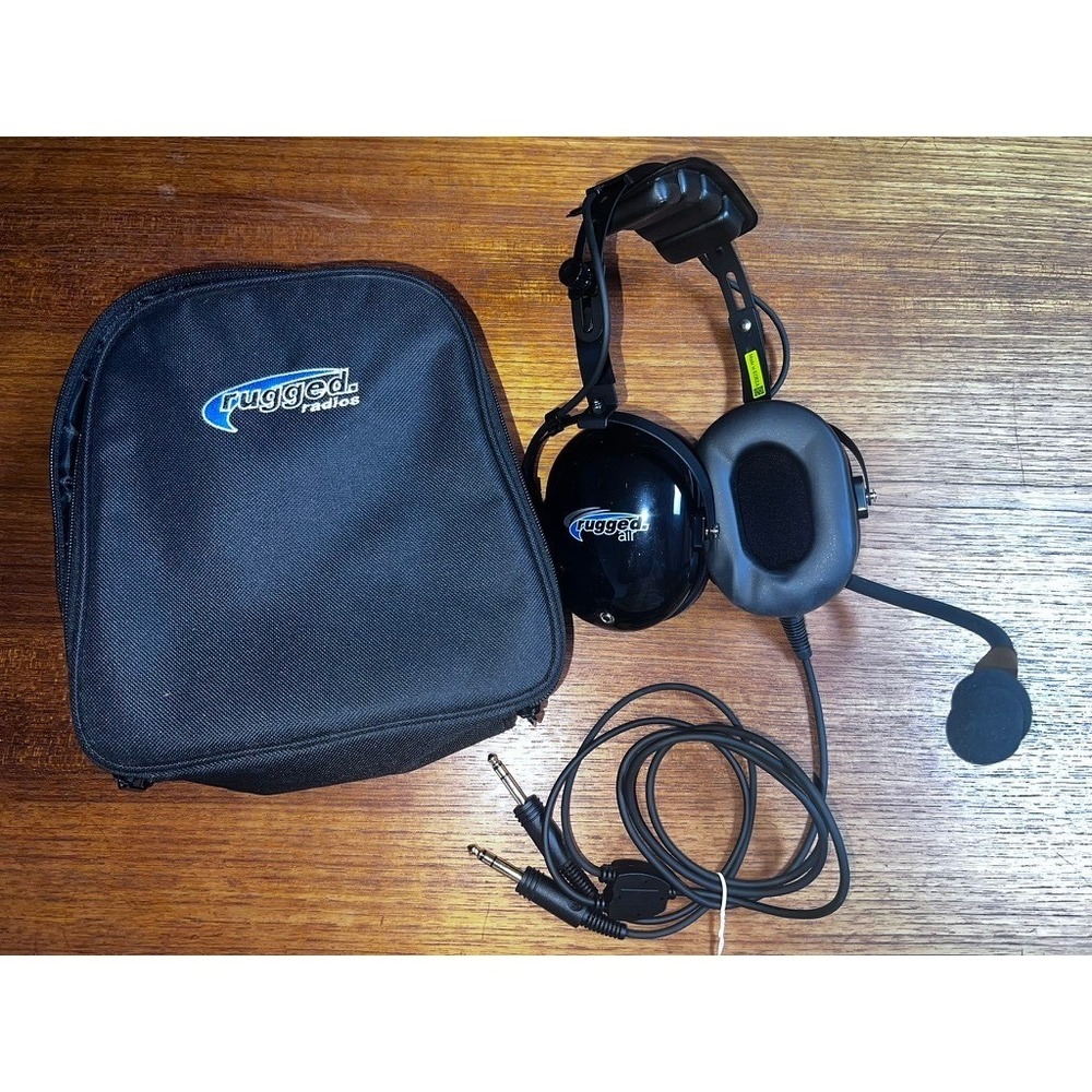 Rugged Air RA200 General Aviation Pilot Headset Black Dual GA Plugs with Case
